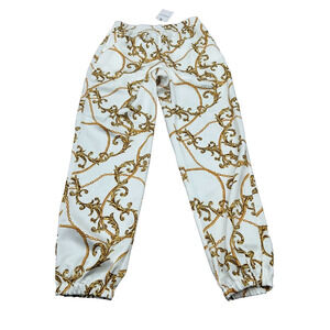 NWT Generation Love Capri Chain Print Satin Jogger in Gilded Chain White Size S